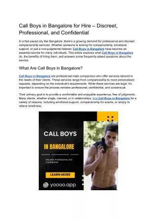 Call Boys in Bangalore for Hire – Discreet, Professional, and Confidential