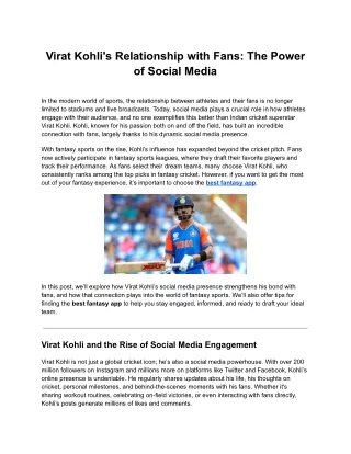 Virat Kohli's Relationship with Fans_ The Power of Social Media