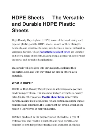 HDPE Sheets — The Versatile and Durable HDPE Plastic Sheets