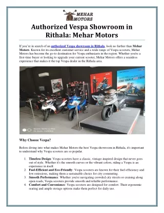 Explore the Latest Models at the Authorized Vespa Showroom in Rithala