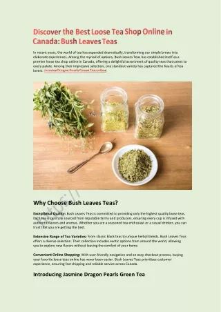 Discover the Best Loose Tea Shop Online in Canada Bush Leaves Teas