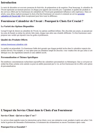Fournisseur Calendrier de l'Avent : L'Importance d'un Bon Service Client