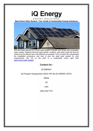 Best Home Solar System: Your Guide to Sustainable Energy Solutions