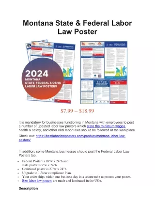 Montana State Labor Laws Poster | 1-Year Update Program