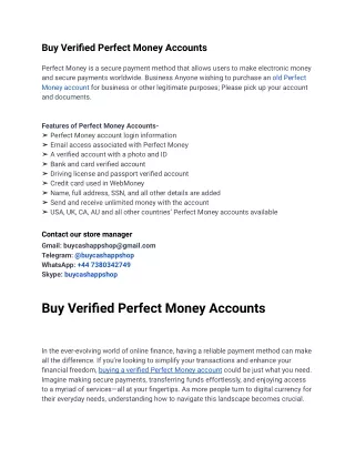 How to Buy Verified Perfect Money Accounts Fast in 2024