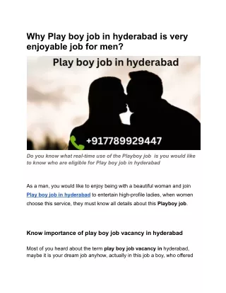 Why Play boy job in hyderabad is very enjoyable job for men