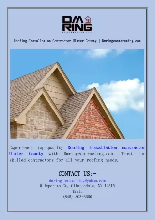 Roofing Installation Contractor Ulster County  Dmringcontracting.com