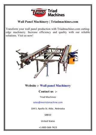 Wall Panel Machinery   Triadmachines.com