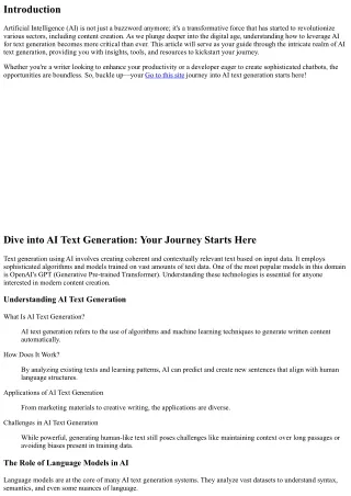 Dive into AI Text Generation: Your Journey Starts Here
