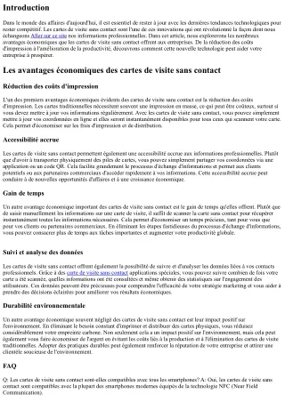 Les avantages économiques des cartes de visite sans contact
