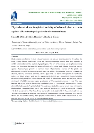 Phytochemical and fungicidal activity of selected plant extracts against Phaeois