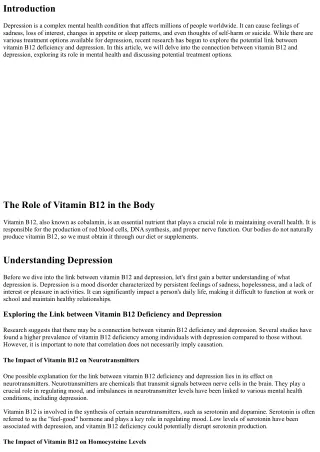 Exploring the Link between Vitamin B12 and Depression