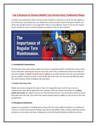 Top 5 Reasons to Choose Mobile Tyre Service Over Traditional Shops