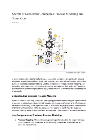 "Secrets of Successful Companies: Process Modeling and Simulation "