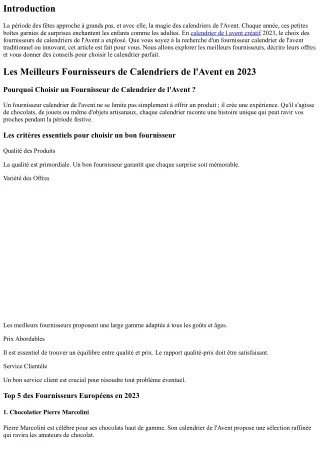 Les Meilleurs Fournisseurs de Calendriers de l'Avent en 2023