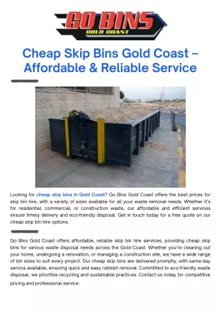 Cheap Skip Bins Gold Coast – Affordable & Reliable Service