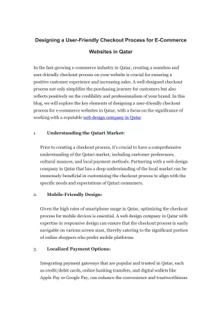 Designing a User-Friendly Checkout Process for E-Commerce Websites in Qatar