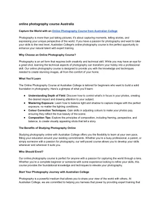 online photography course Australia
