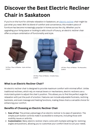 Discover the Perfect Electric Recliner Chair in Saskatoon