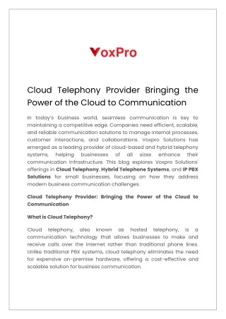 Cloud Telephony Provider Bringing the Power of the Cloud to Communication