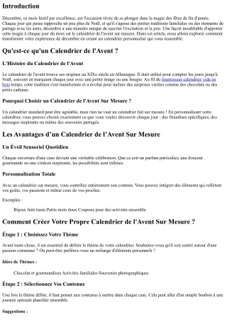 Transformez Décembre avec un Calendrier de l'Avent Sur Mesure