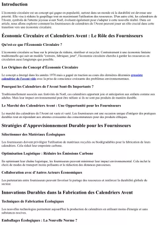 Économie Circulaire et Calendriers Avent : Le Rôle des Fournisseurs.