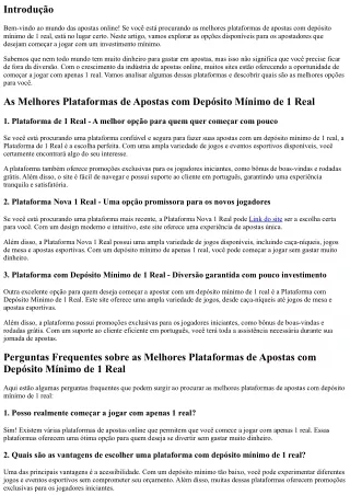 As Melhores Plataformas de Apostas com Depósito Mínimo de 1 Real