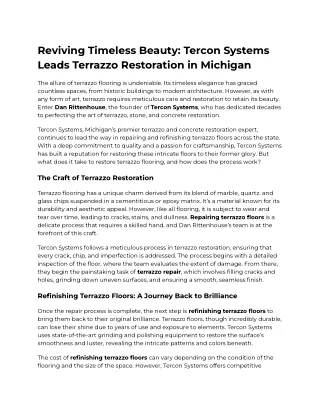 Reviving Timeless Beauty_ Tercon Systems Leads Terrazzo Restoration in Michigan