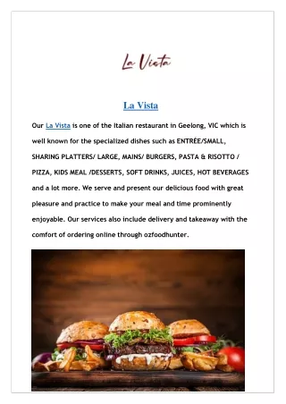 Up to 10% Offer - Order Now at La Vista menu