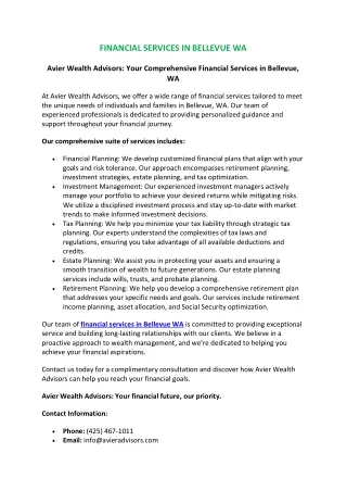 Financial Services in Bellevue WA| Avier Wealth Adisors