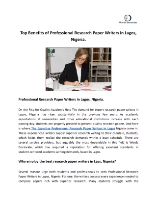 Top Benefits of Professional Research Paper Writers in Lagos, Nigeria