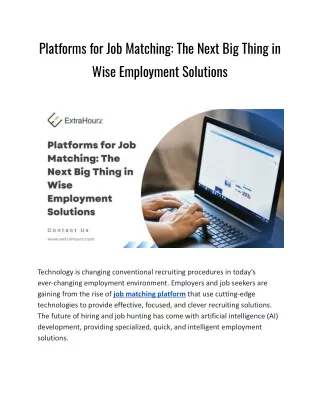 Platforms for Job Matching_ The Next Big Thing in Wise Employment Solutions