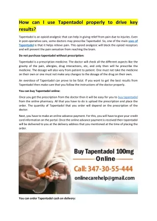 How can I use Tapentadol properly to drive key results