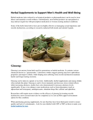 Herbal Supplements to Support Men’s Health and Well-Being