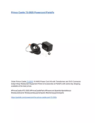 Prince Castle 72-292S Powercord PartsFe