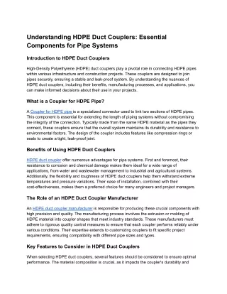 Understanding HDPE Duct Couplers_ Essential Components for Pipe Systems