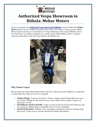 Find the Best Authorized Vespa Showroom in Rithala