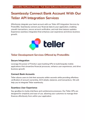 Seamlessly Connect Bank Account With Our Teller API Integration Services