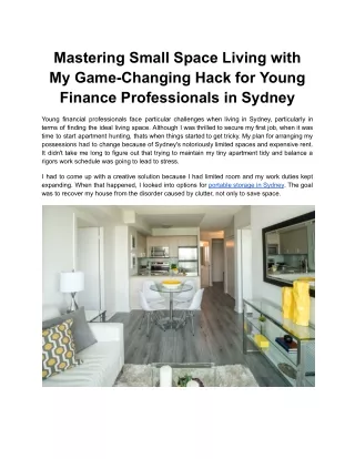 Mastering Small Space Living with My Game-Changing Hack for Young Finance Professionals in Sydney