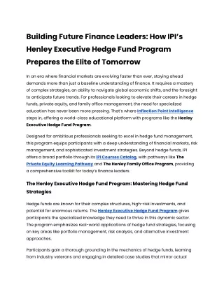 Building Future Finance Leaders_ How IPI’s Henley Executive Hedge Fund Program Prepares the Elite of Tomorrow
