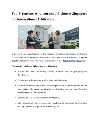 Top 5 reasons why you should choose Singapore for International Arbitration