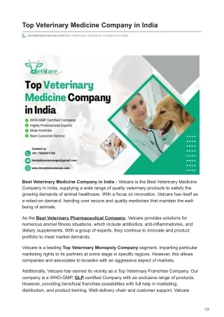 Top Veterinary Medicine Company in India