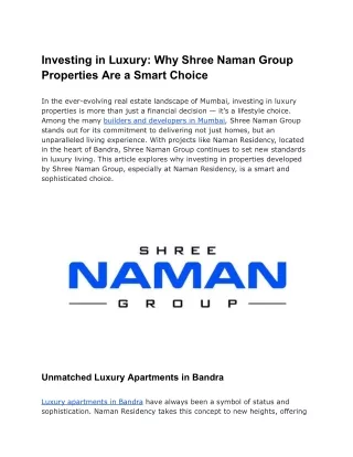 Exclusive Residential Projects in BKC | Shree Naman Group