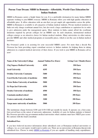 Pursue Your Dream: MBBS in Romania—Affordable, World-Class Education for Indian