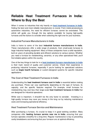 Reliable Heat Treatment Furnaces in India: Where to Buy the Best