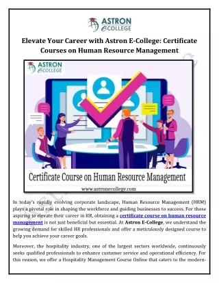 Elevate Your Career : Certificate Courses on Human Resource Management