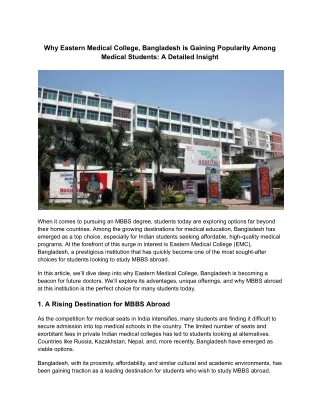 Why Eastern Medical College, Bangladesh is Gaining Popularity Among Medical Stud