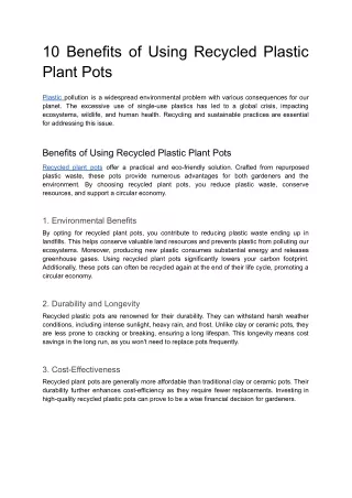 Benefits of Recycled Plastic Pots Eco-Friendly Gardening Solutions