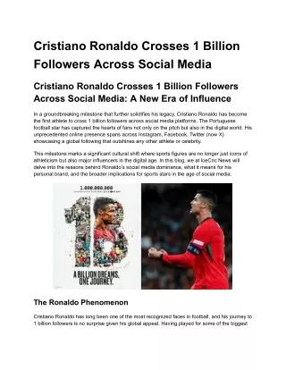 Cristiano Ronaldo Crosses 1 Billion Followers Across Social Media