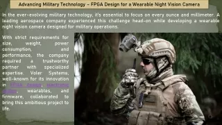 Advancing Military Technology – FPGA Design for a Wearable Night Vision Camera